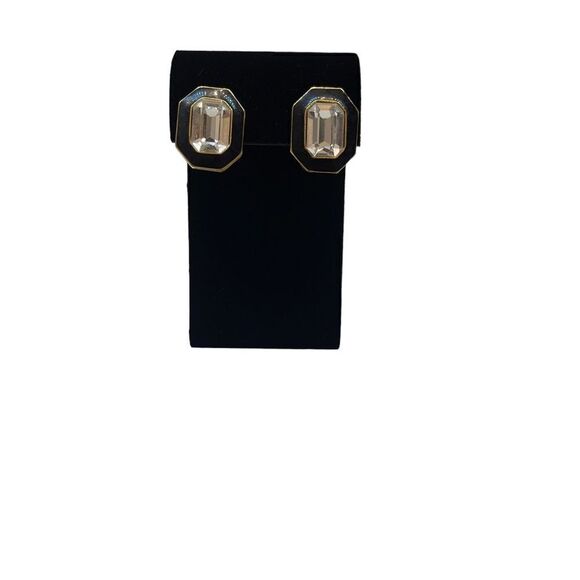 Vintage Trifari Black Enamel Clear Crystal Pierced Earrings - Picture 3 of 9